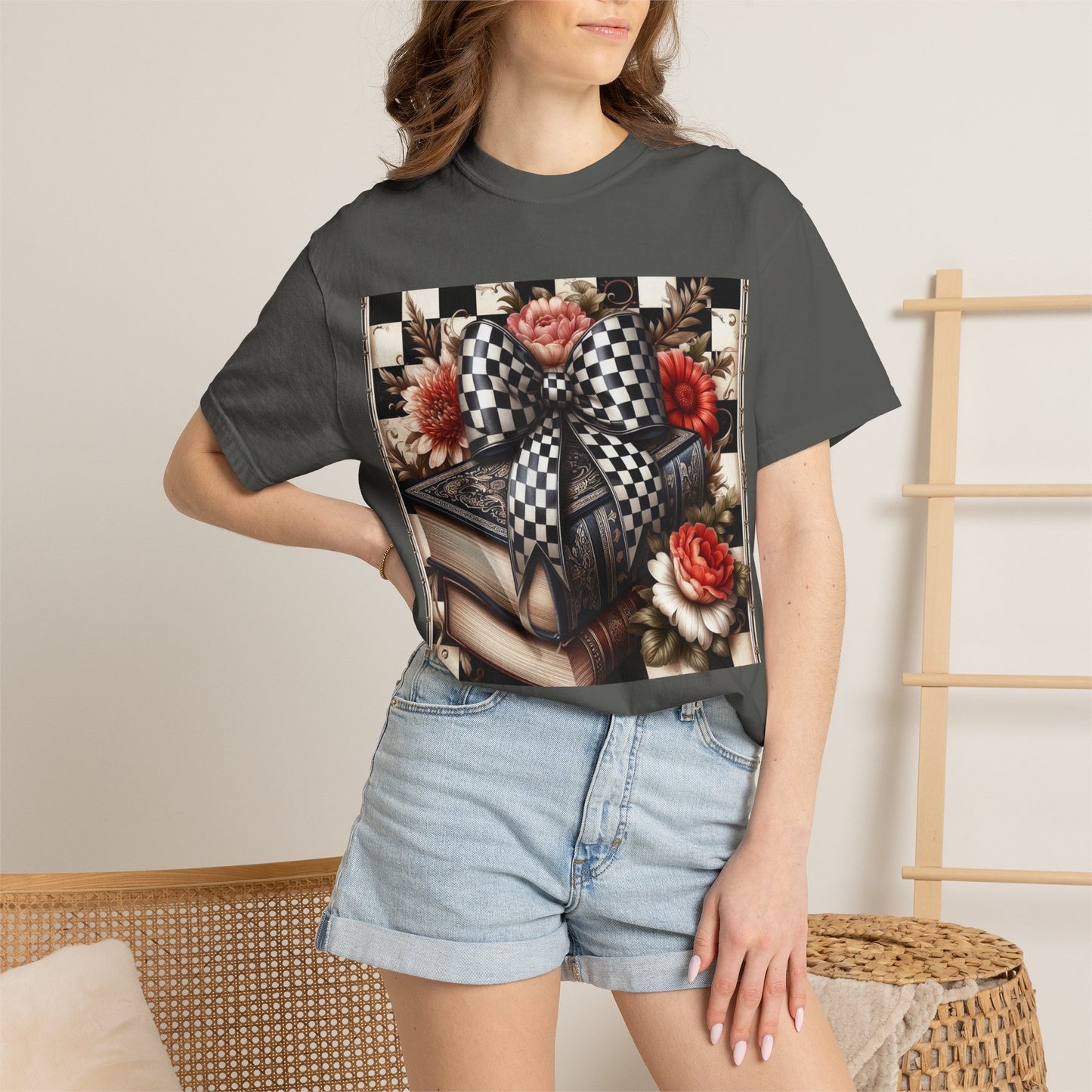 Checkered Bow Books Shirt | Floral Book Lover Tee | Cottagecore Reading Shirt | Gift for Readers | Bookish Graphic Tee | Dark Academia Shirt