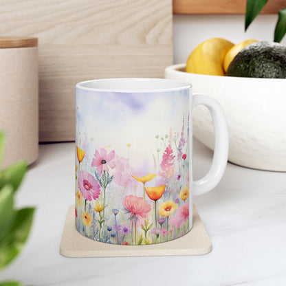 Pastel Meadow Floral Ceramic Mug — "Sip Slowly and Let the Day Unfurl"
