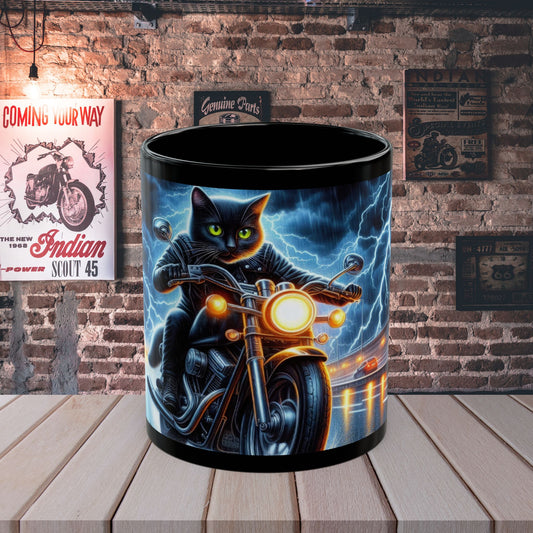 Biker Cat Riding Through Lightning mug - ceramic gift mug (11oz/15oz)