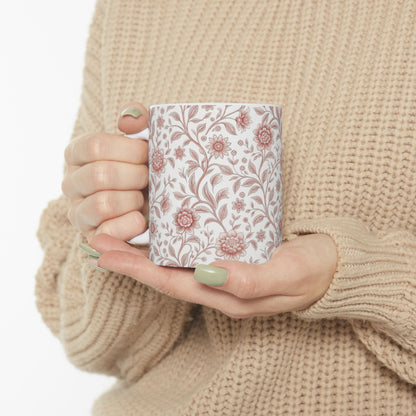 Vintage Rose Floral Ceramic Mug – Pink Botanical Pattern / Gift Mug(11oz & 15oz)