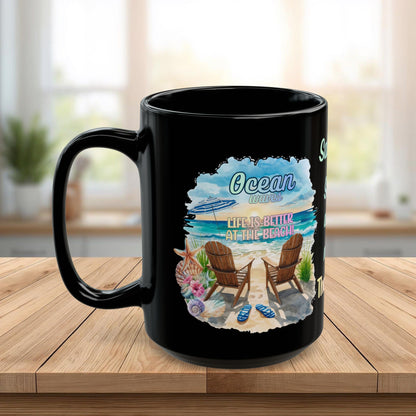 Beach Mug - "Salt & Sun Are My Therapy" Scenic Ocean Coffee Cup (11oz/15oz)