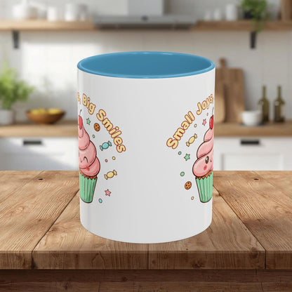 Cupcake Mug - "Small Joys, Big Smiles" Cute Kawaii Accent Coffee Mug/ Gift Mug (11/15oz)
