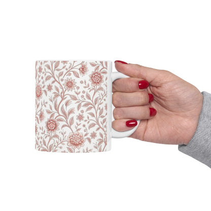 Vintage Rose Floral Ceramic Mug – Pink Botanical Pattern / Gift Mug(11oz & 15oz)