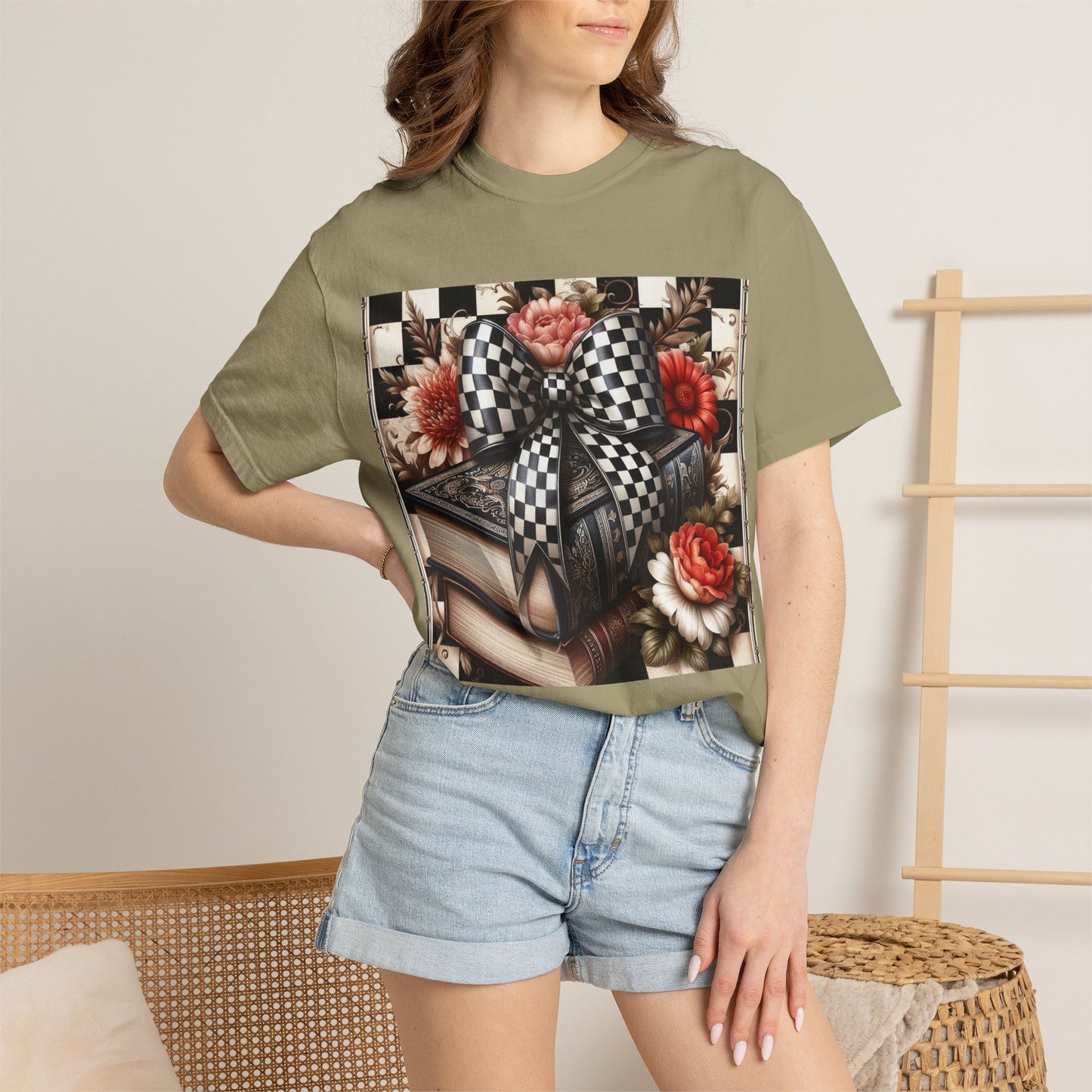 Checkered Bow Books Shirt | Floral Book Lover Tee | Cottagecore Reading Shirt | Gift for Readers | Bookish Graphic Tee | Dark Academia Shirt