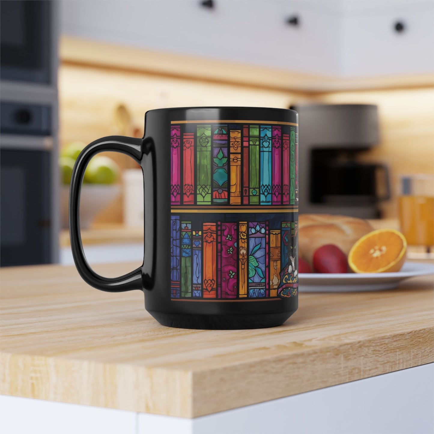 Black Cat Stained Glass Mug – Colorful Gothic Cat Coffee Mug, Artistic Cat Lover Gift, Vibrant Mosaic Cat Cup (11oz & 15oz)
