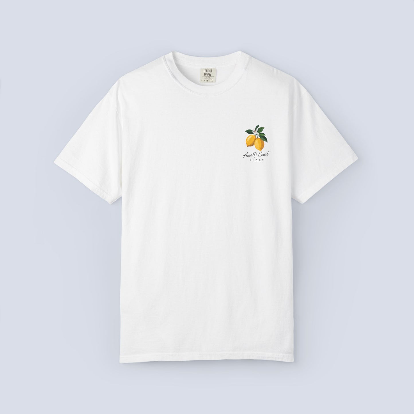 Amalfi Coast Lemon Capri Postcard T-Shirt, Front and Back Design, Comfort Colors 1717, sizes S-4X