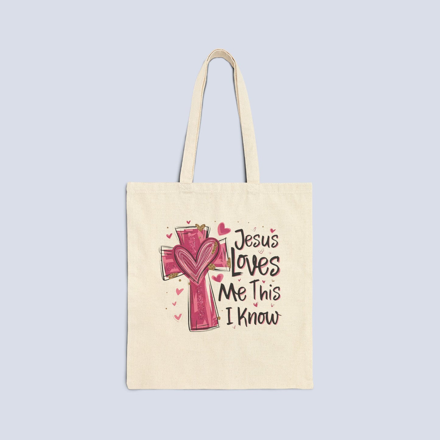 Jesus Loves Me Canvas Tote Bag – Faith Cross Heart Grocery & Church Shopper