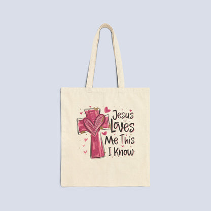 Jesus Loves Me Canvas Tote Bag – Faith Cross Heart Grocery & Church Shopper