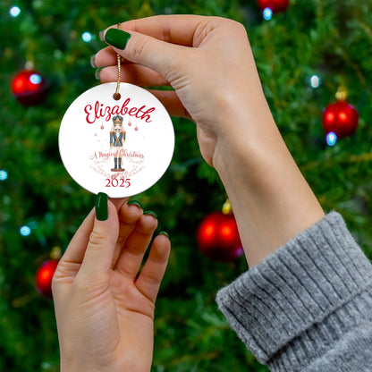 Personalized Nutcracker Christmas Ornament – Custom Name & Year Ceramic Holiday Keepsake