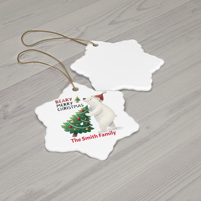 Beary Merry Christmas Polar Bear Ceramic Star Ornament – Cute Holiday Tree Décor, Glossy Personalized ornament Keepsake