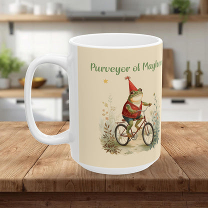 Funny Whimsical Frog Ceramic Mug — Cute Frog Illustration Coffee Cup (11oz, 15oz)