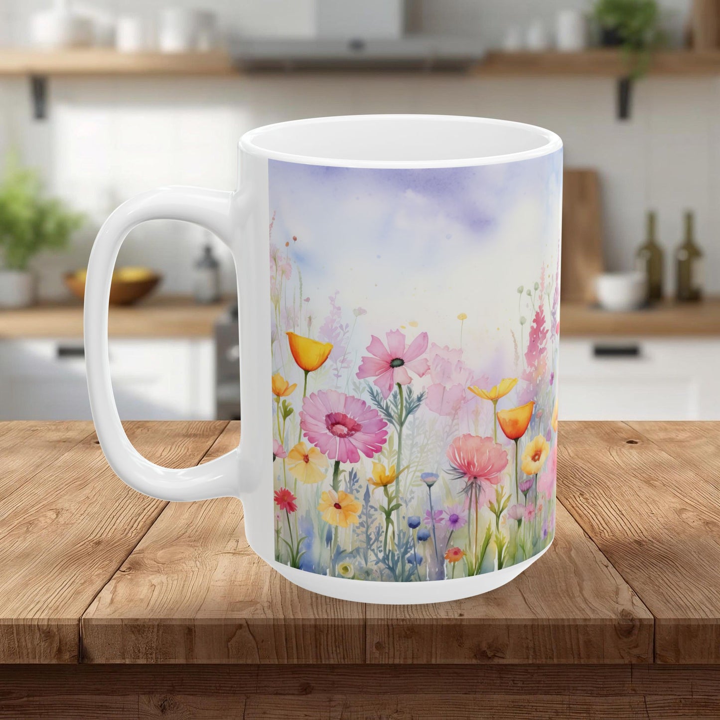 Pastel Meadow Floral Ceramic Mug — "Sip Slowly and Let the Day Unfurl"