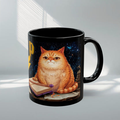 Magical Owl & Cat Mug – Black Fantasy Coffee Cup 11 oz-15 oz