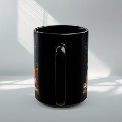 Magical Owl & Cat Mug – Black Fantasy Coffee Cup 11 oz-15 oz