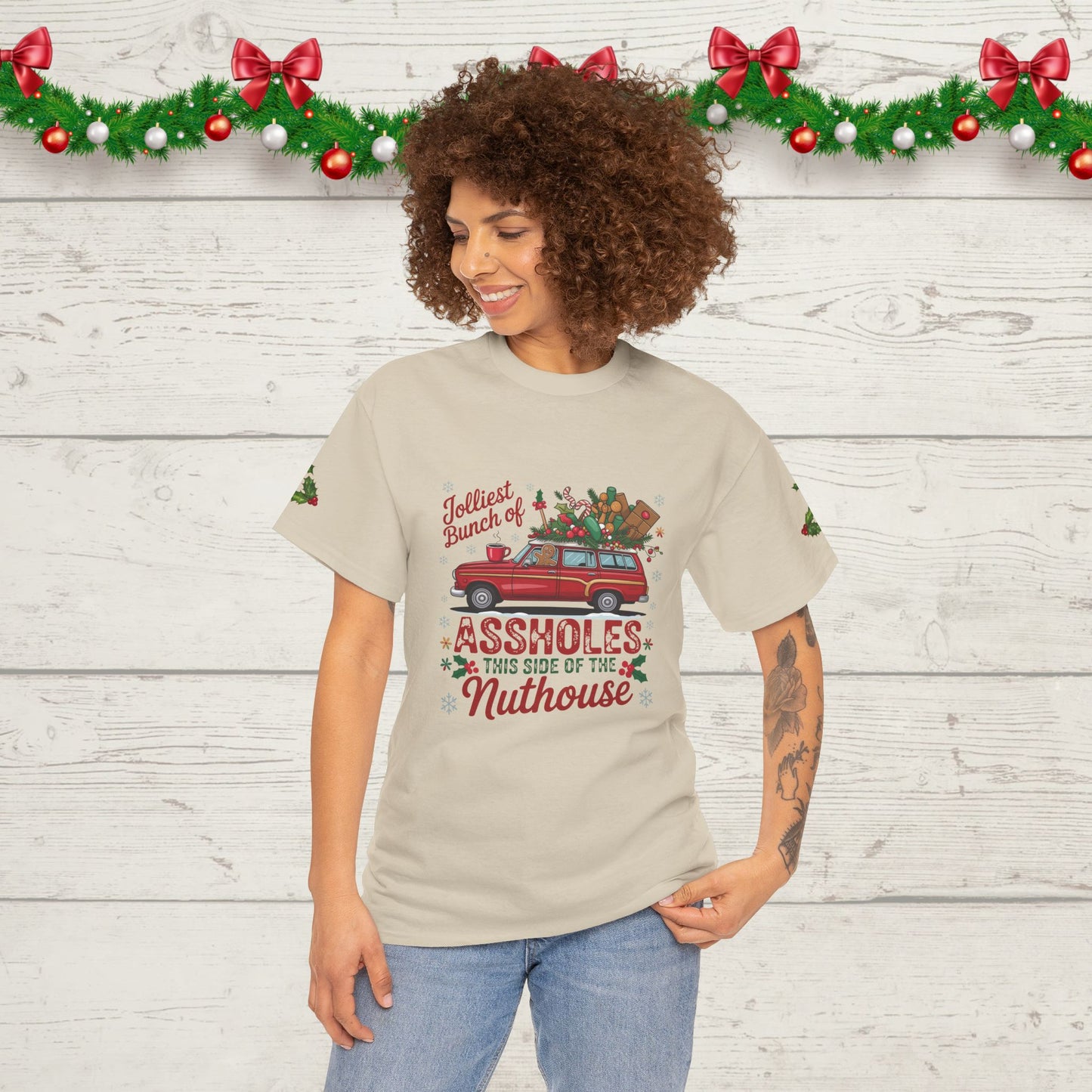Christmas Naughty List T‑Shirt — "Jolliest Bunch of Assholes This Side of the Nuthouse" Holiday Tee