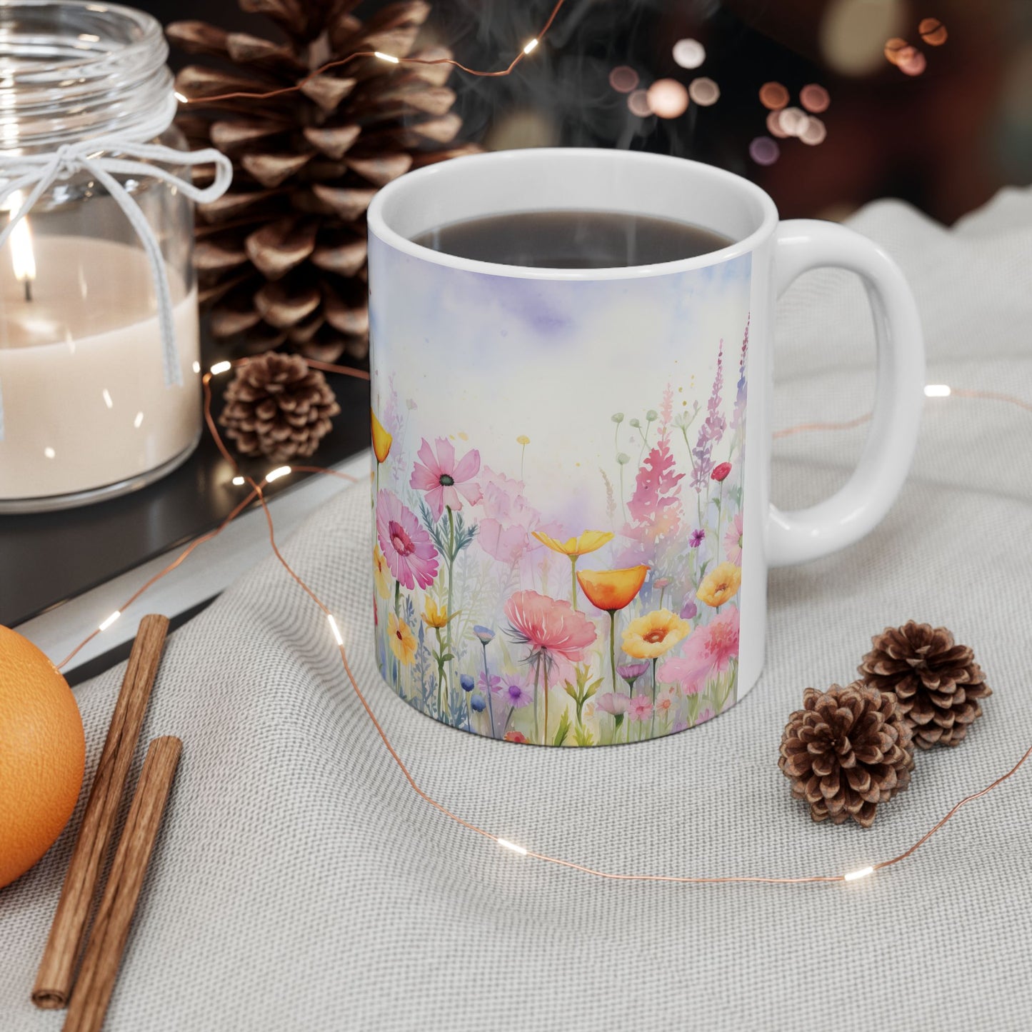 Pastel Meadow Floral Ceramic Mug — "Sip Slowly and Let the Day Unfurl"
