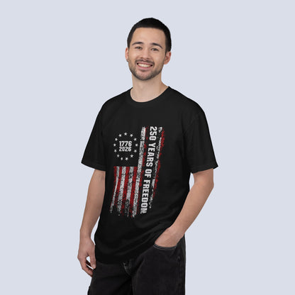 "250 Years of Freedom 1776–2026" Distressed American Flag Patriotic Tee