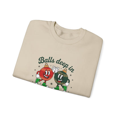 Christmas Golf Sweatshirt — “Balls Deep in Christmas Spirit” Holiday Crewneck