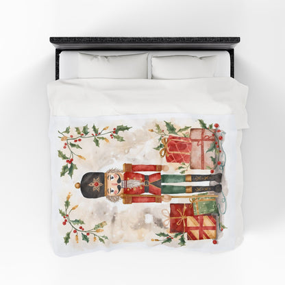 Nutcracker Christmas Velveteen Plush Blanket – Festive Holiday Throw with Presents & Holly