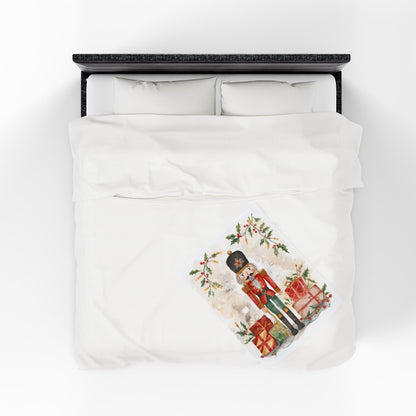 Nutcracker Christmas Velveteen Plush Blanket – Festive Holiday Throw with Presents & Holly