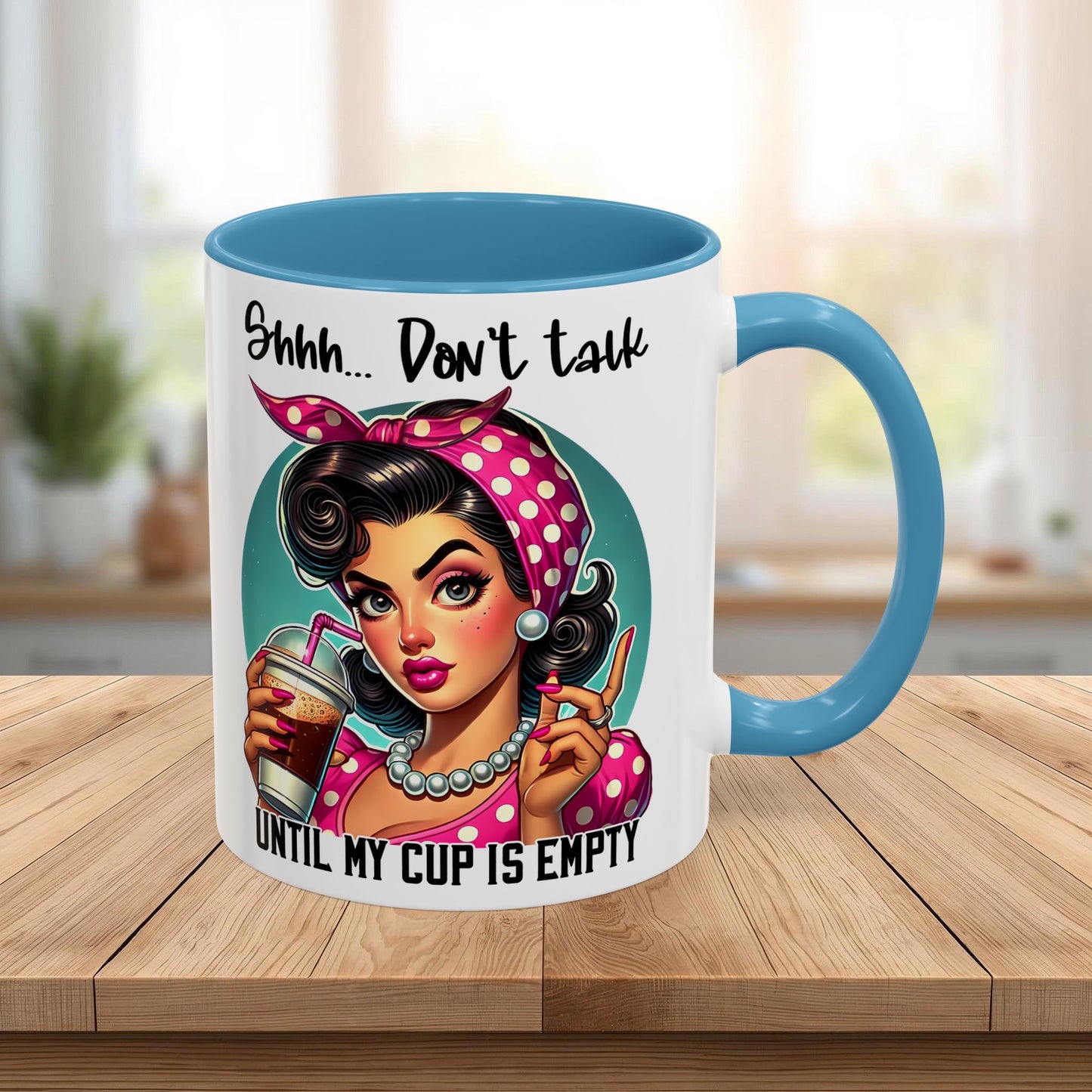 Retro Pin-Up “Shhh… Don’t Talk Until My Cup Is Empty” Funny Ceramic Coffee Mug