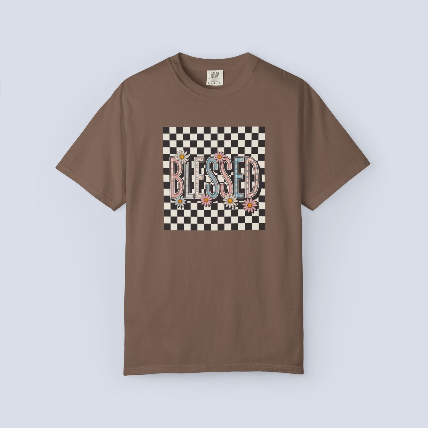 Blessed Checkerboard Floral Shirt | Retro Aesthetic Graphic Tee | Cute Trendy Boutique T-Shirt | Comfort Colors 1717 Unisex Tee