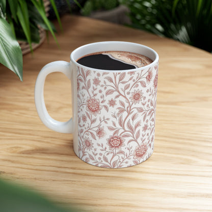 Vintage Rose Floral Ceramic Mug – Pink Botanical Pattern / Gift Mug(11oz & 15oz)