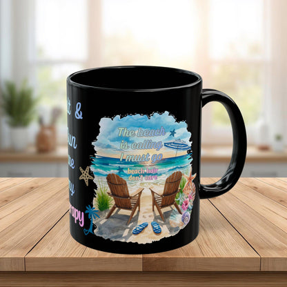 Beach Mug - "Salt & Sun Are My Therapy" Scenic Ocean Coffee Cup (11oz/15oz)