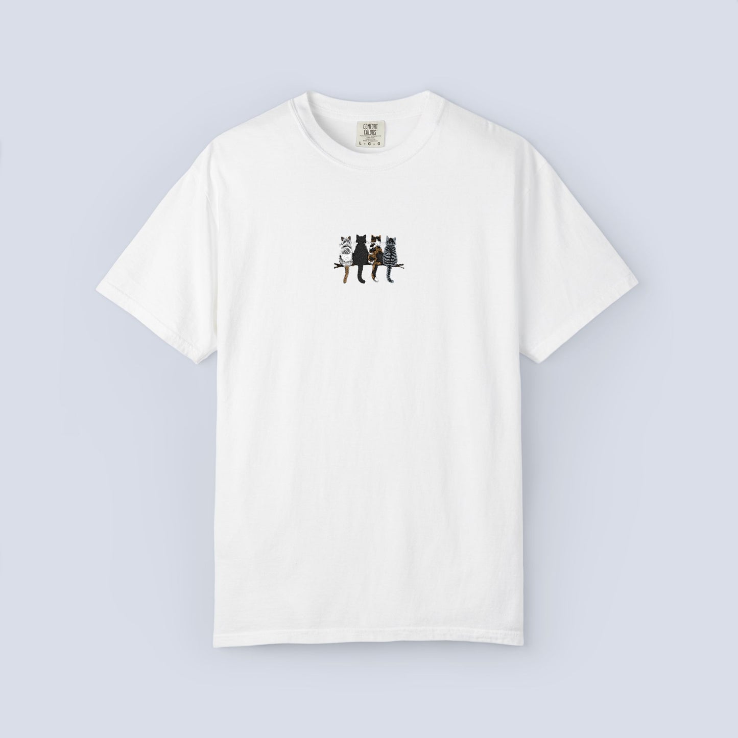 Embroidered Comfort Colors Cat T-Shirt — Cute Cat Patch Tee