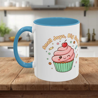 Cupcake Mug - "Small Joys, Big Smiles" Cute Kawaii Accent Coffee Mug/ Gift Mug (11/15oz)