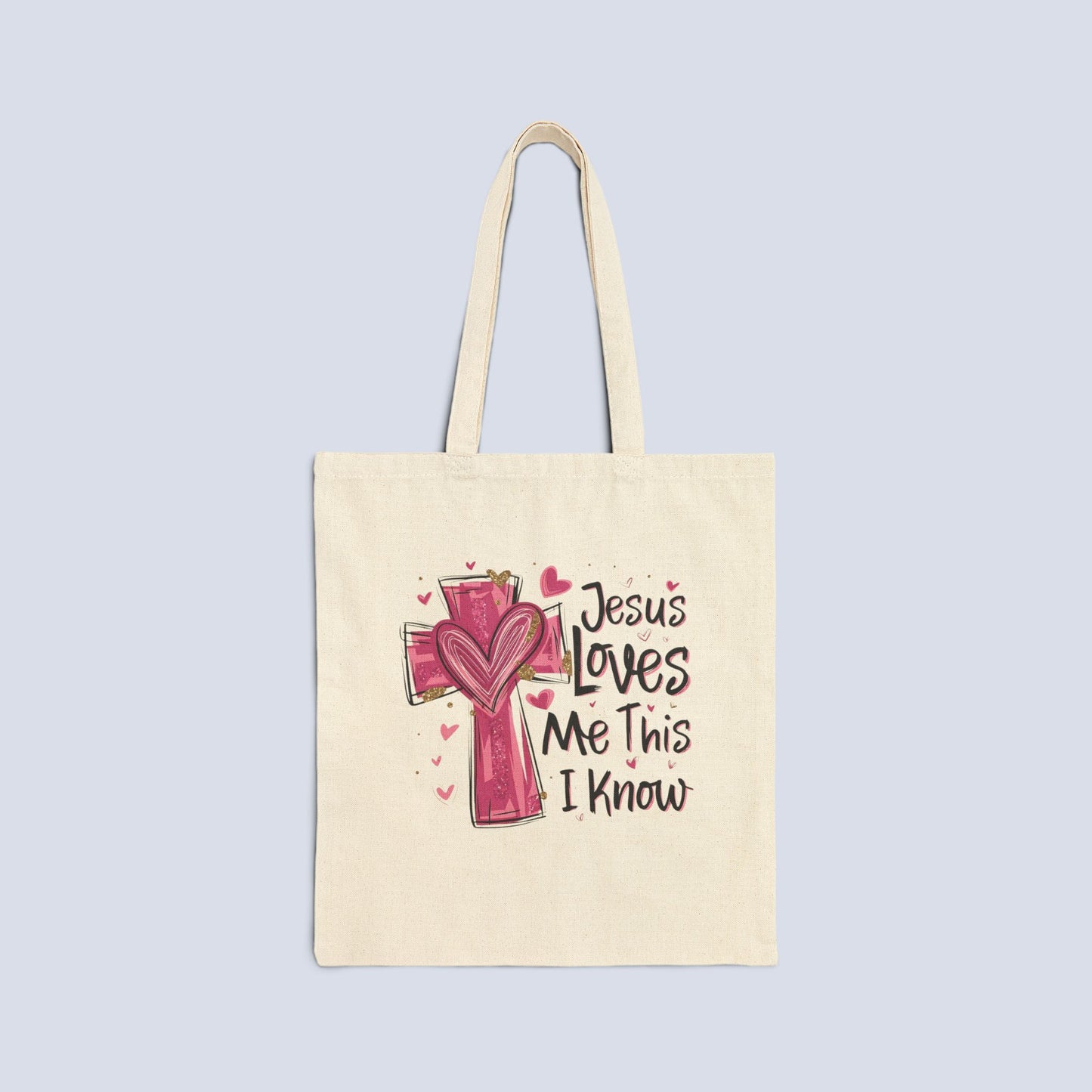 Jesus Loves Me Canvas Tote Bag – Faith Cross Heart Grocery & Church Shopper
