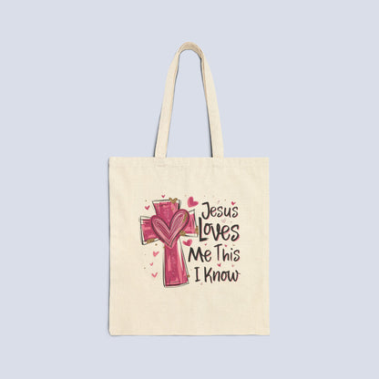 Jesus Loves Me Canvas Tote Bag – Faith Cross Heart Grocery & Church Shopper