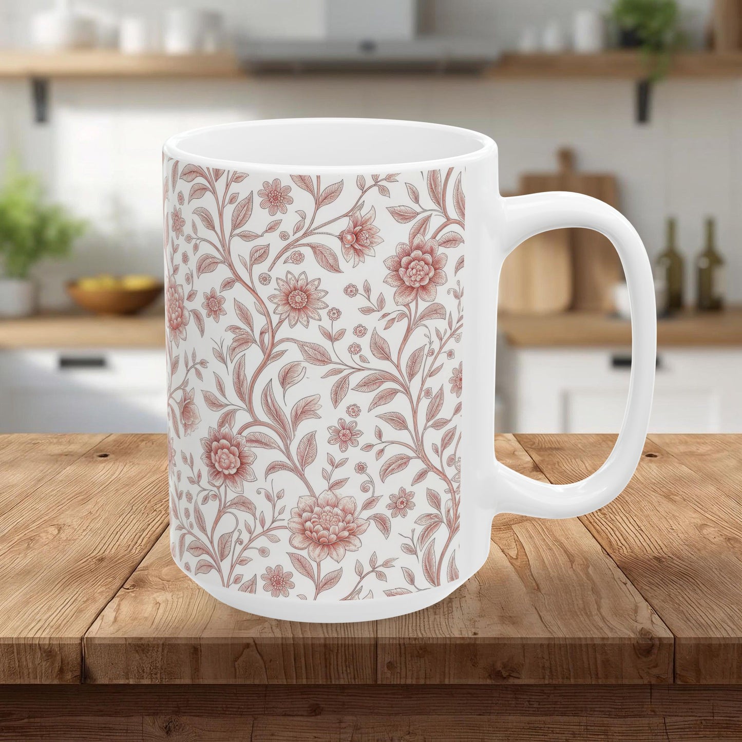 Vintage Rose Floral Ceramic Mug – Pink Botanical Pattern / Gift Mug(11oz & 15oz)