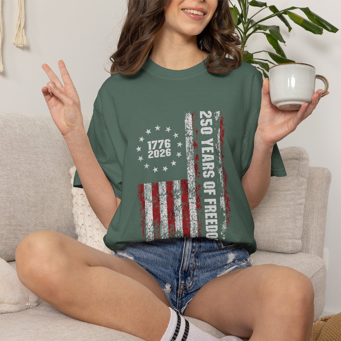 "250 Years of Freedom 1776–2026" Distressed American Flag Patriotic Tee