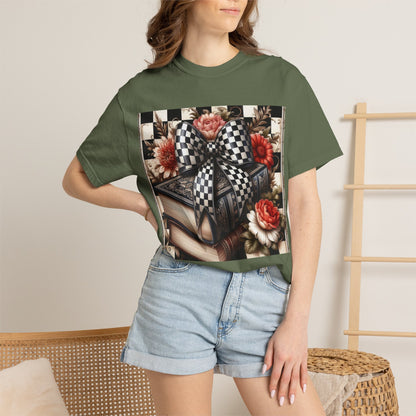 Checkered Bow Books Shirt | Floral Book Lover Tee | Cottagecore Reading Shirt | Gift for Readers | Bookish Graphic Tee | Dark Academia Shirt