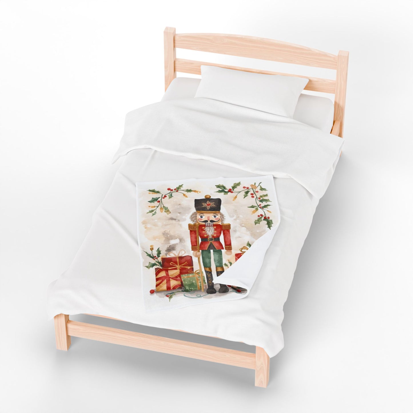 Nutcracker Christmas Velveteen Plush Blanket – Festive Holiday Throw with Presents & Holly