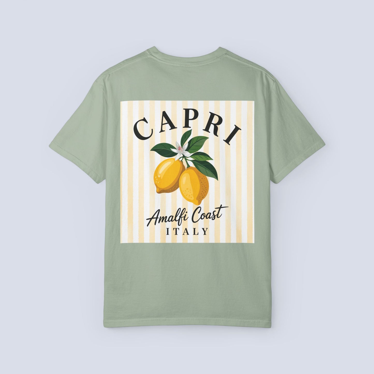 Amalfi Coast Lemon Capri Postcard T-Shirt, Front and Back Design, Comfort Colors 1717, sizes S-4X