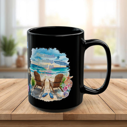 Beach Mug - "Salt & Sun Are My Therapy" Scenic Ocean Coffee Cup (11oz/15oz)
