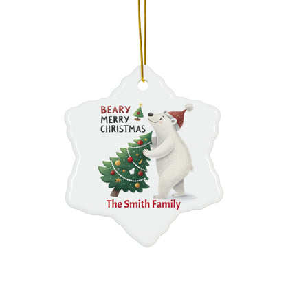 Beary Merry Christmas Polar Bear Ceramic Star Ornament – Cute Holiday Tree Décor, Glossy Personalized ornament Keepsake