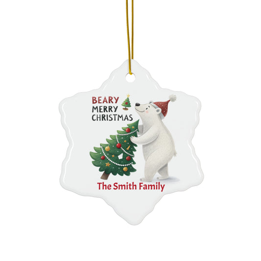 Beary Merry Christmas Polar Bear Ceramic Star Ornament – Cute Holiday Tree Décor, Glossy Personalized ornament Keepsake