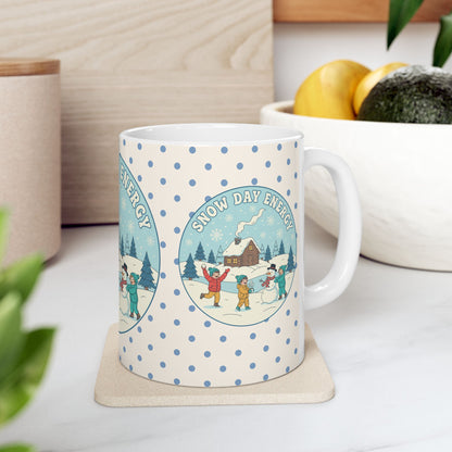 Snow Day Memories Ceramic Mug — Cozy Cabin Winter Scene/ Gift Mug (11oz & 15oz)