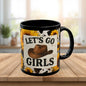 Let’s Go Girls Black Ceramic Mug, Country Sunflower Coffee Cup 11oz & 15oz