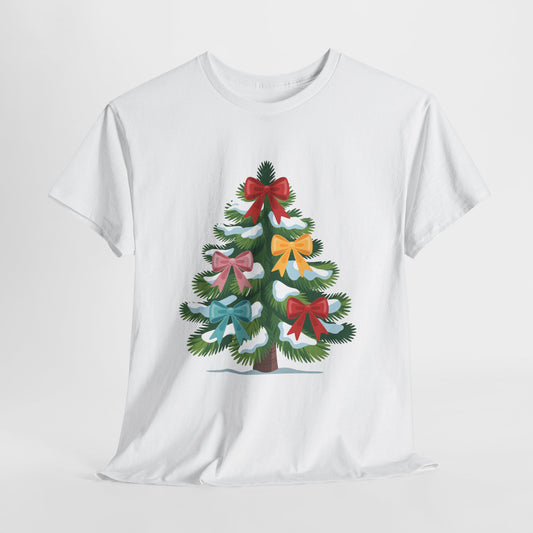 Christmas Tree Bow Shirt – Cute Holiday Bow Christmas Tee – Gildan 5000 Unisex S-5XL