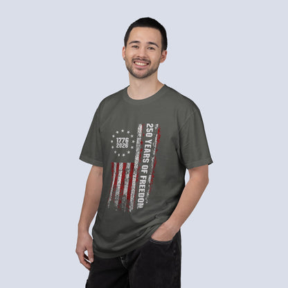 "250 Years of Freedom 1776–2026" Distressed American Flag Patriotic Tee