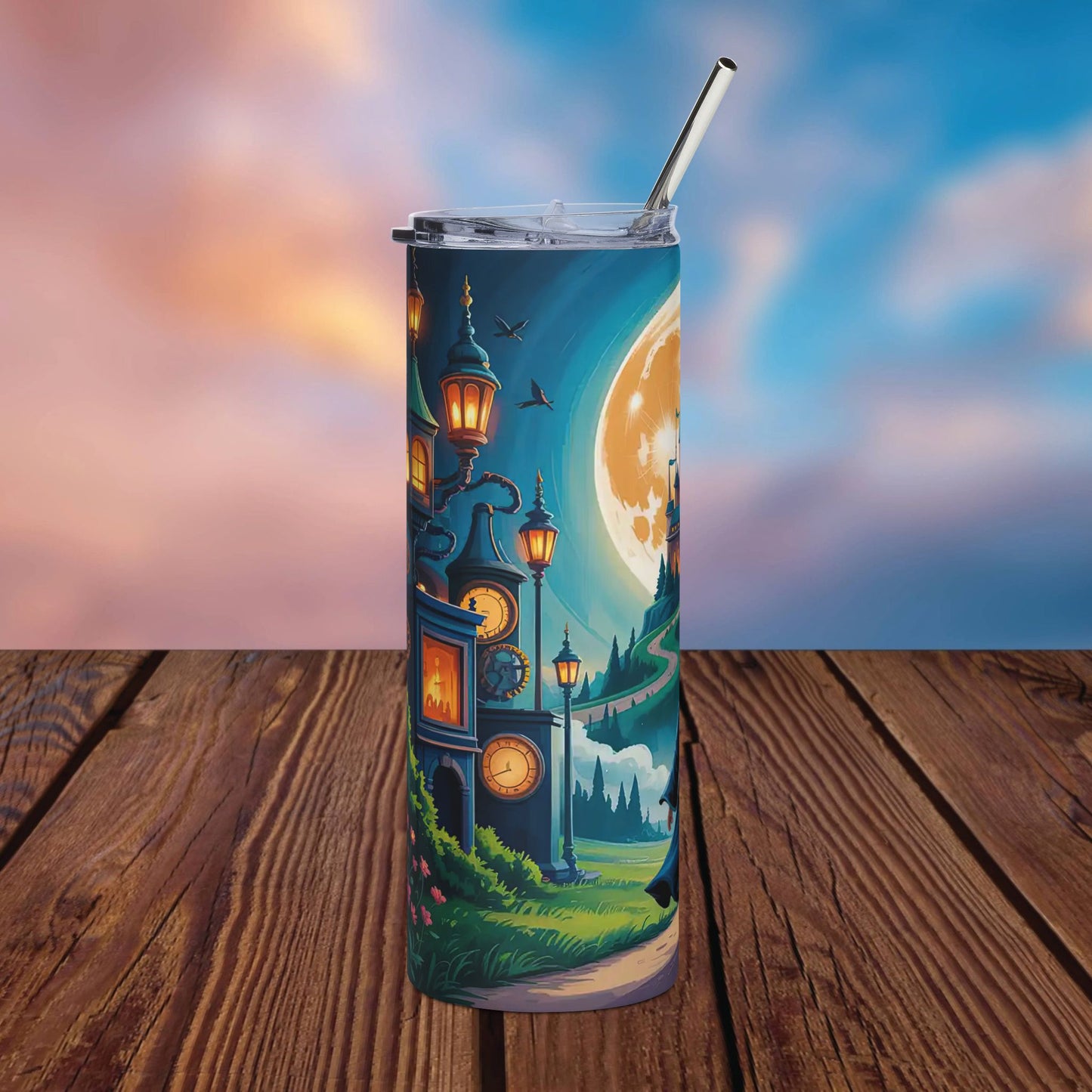 Wizard Castle 20oz Skinny Tumbler | Steampunk Fantasy Insulated Cup