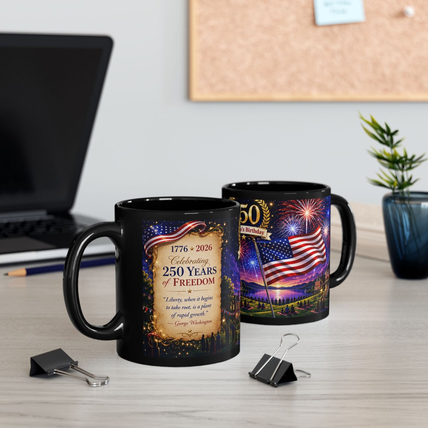 250th America’s Birthday Flag Mug — Patriotic Fireworks Coffee Cup