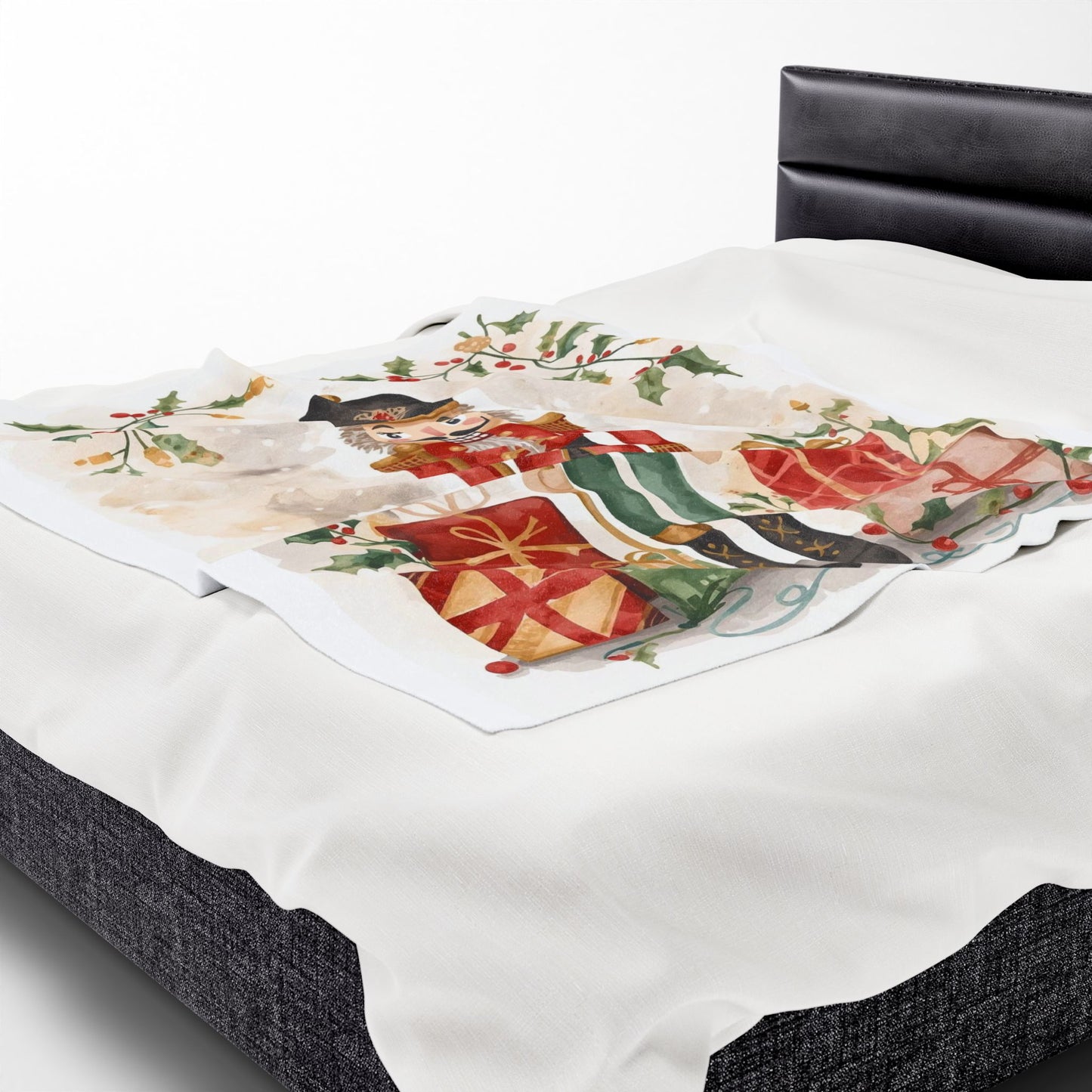 Nutcracker Christmas Velveteen Plush Blanket – Festive Holiday Throw with Presents & Holly