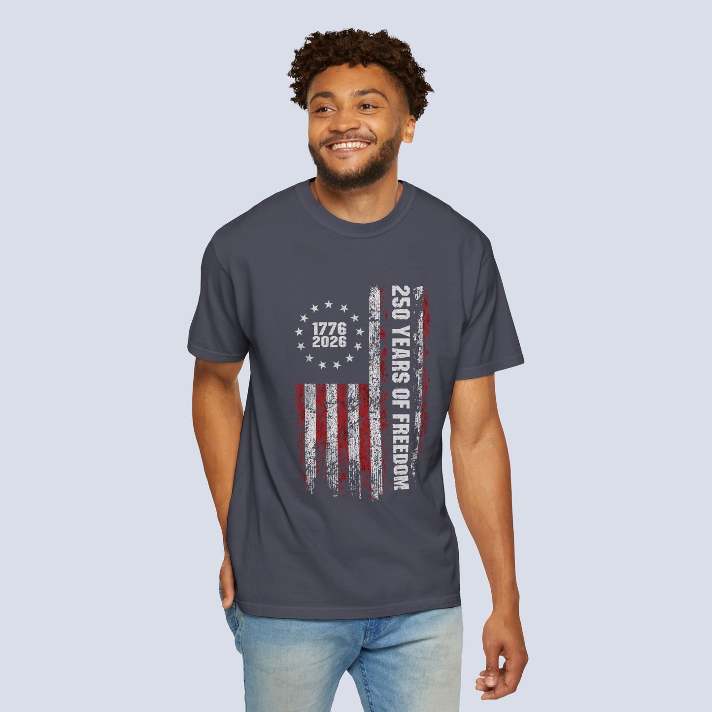 "250 Years of Freedom 1776–2026" Distressed American Flag Patriotic Tee