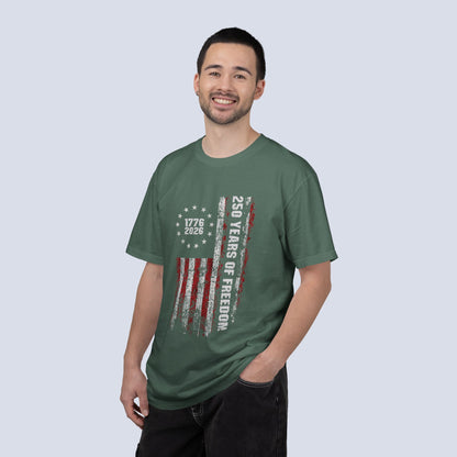 "250 Years of Freedom 1776–2026" Distressed American Flag Patriotic Tee