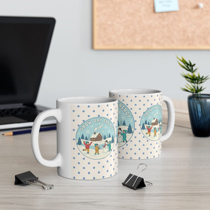 Snow Day Memories Ceramic Mug — Cozy Cabin Winter Scene/ Gift Mug (11oz & 15oz)